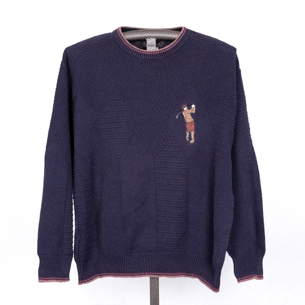 Vintage Sportswear USA Made Men's Golf Theme Pullover Sweater LARGE 100% Cotton